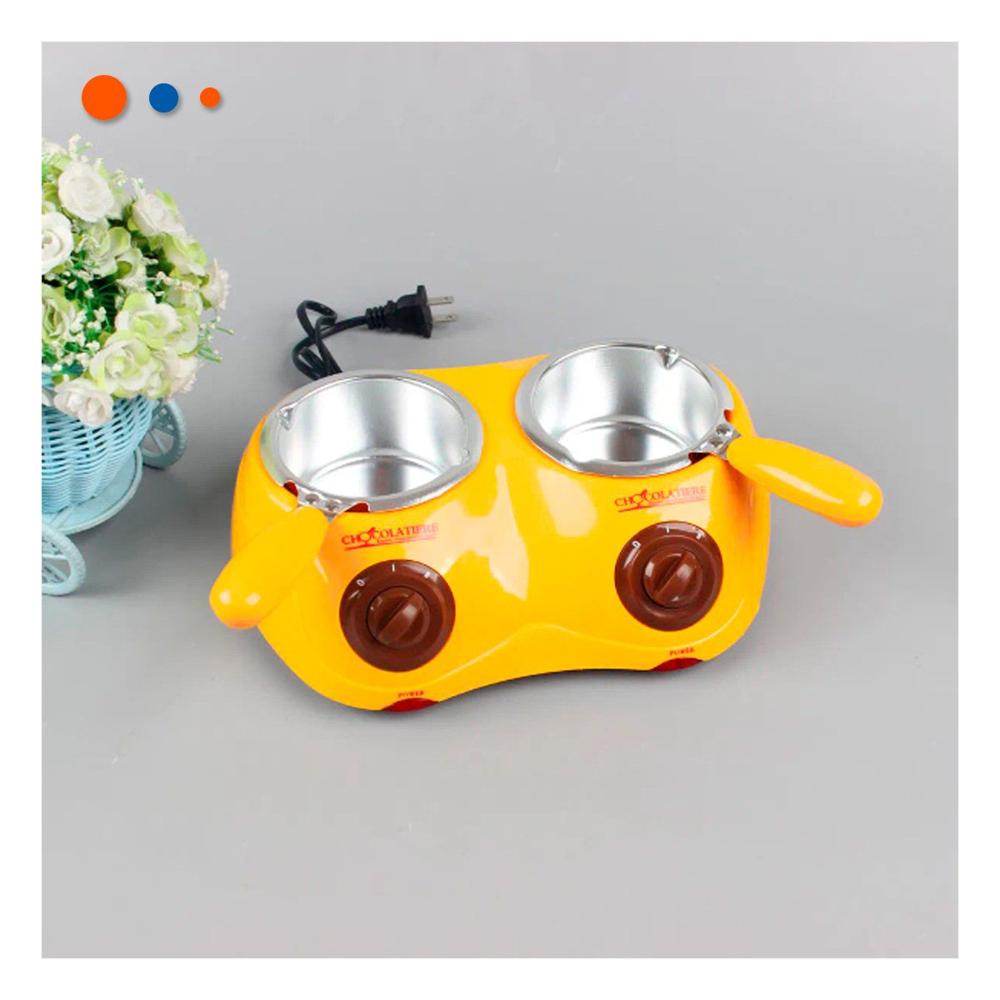 Paila Chocolatera Doble con Accesorios Amarillo para Preparar Chocolate Y Papel Regalo