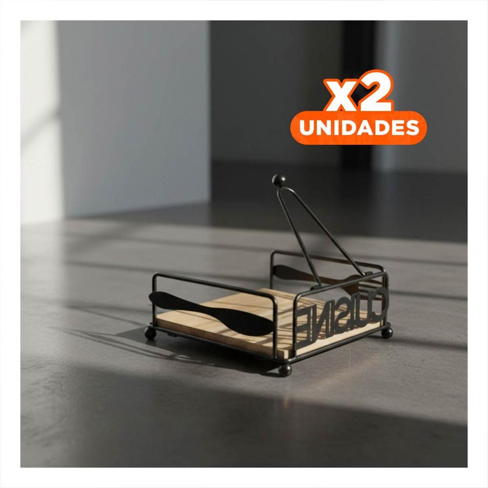 Pack2 Base de Mesa de Madera y Acero Negro para Servilletas