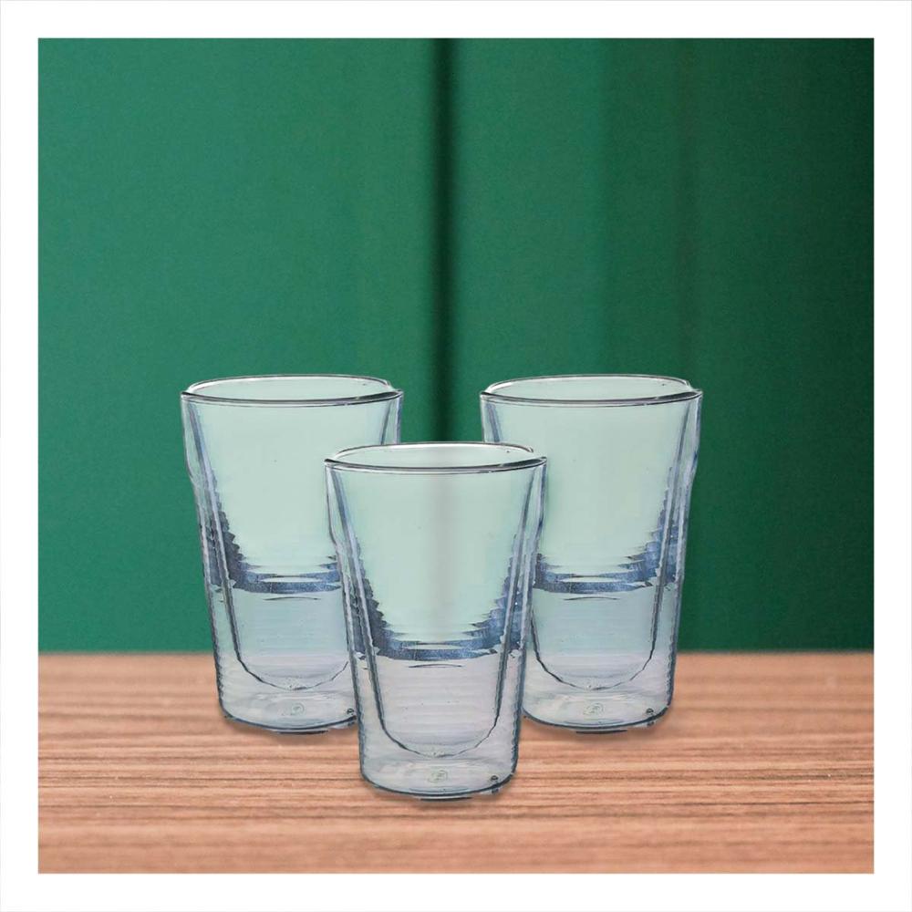 Vaso de Vidrio Borosilicato 260ml Version Doble Capa en Transparente Y notas