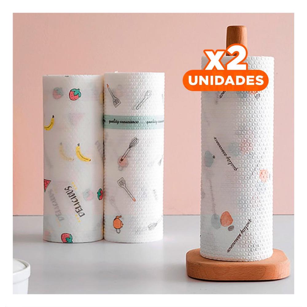 Pack2 Bobina Suave de Papel Toalla Doble Capa con Dibujos Color Blanco