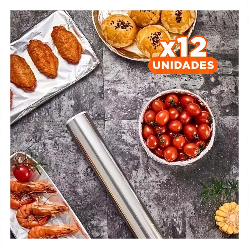 Pack12 Rollo Envoltorio Plateado 5m 30cm Para Preparar Y Conservar Alimentos Y Regalo Sticker