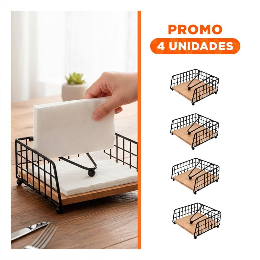 Pack4 Dispensador Borde Cuadrado de Color Dorado Base Madera para Mesa