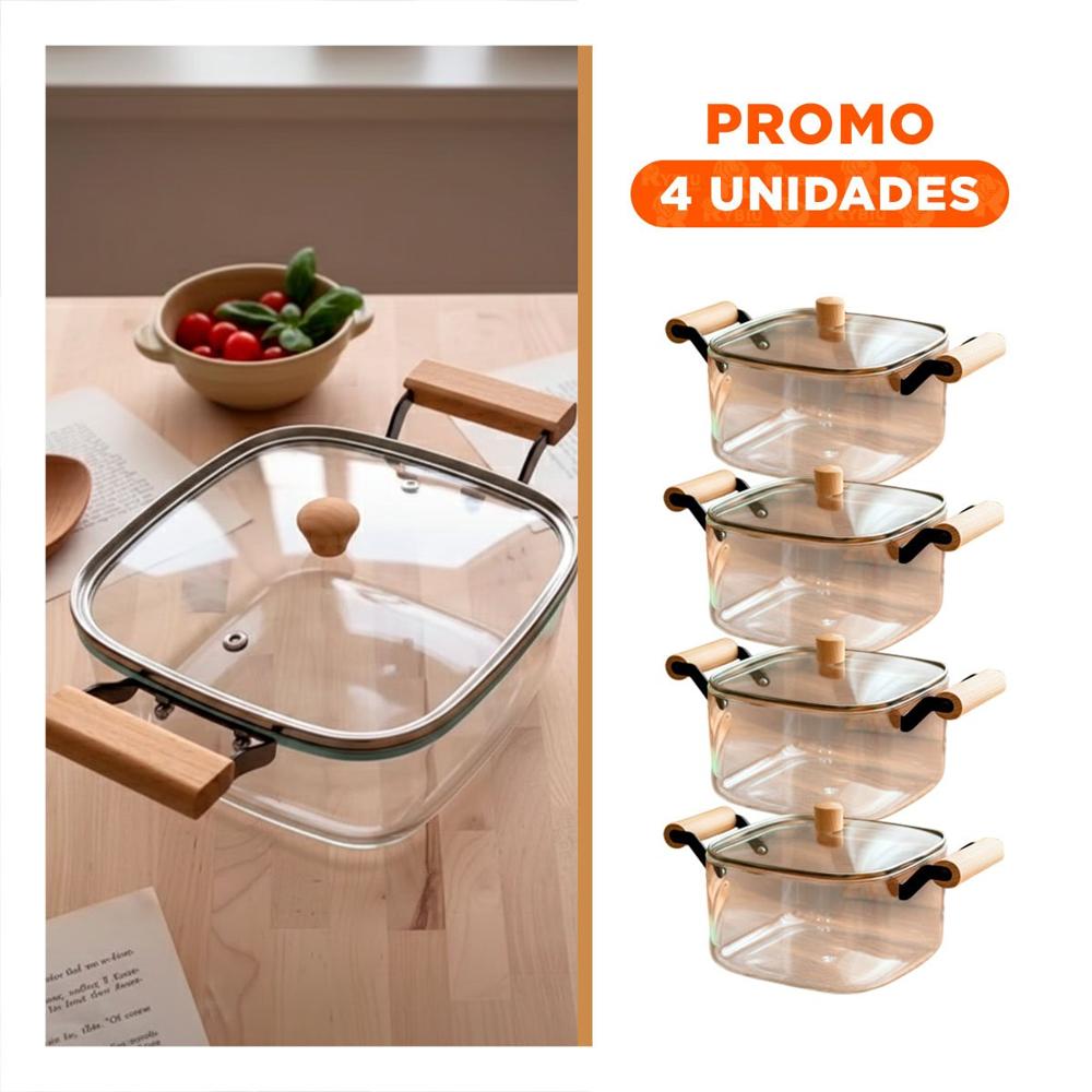 Pack4 Cacerola de Borosilicato para Cocina Familiar 3500ml Transparente