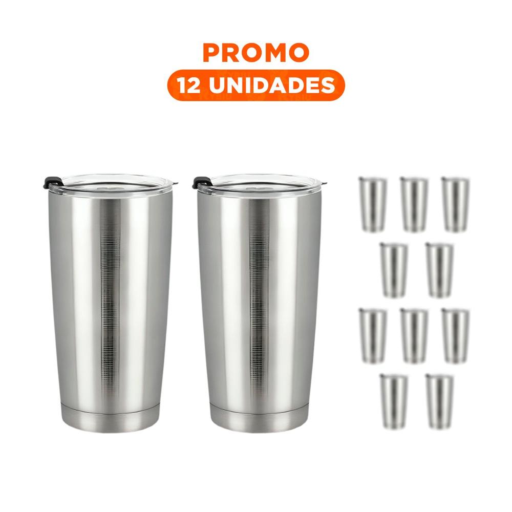 Pack12 Contenedor de Acero Inoxidable Plateado 600ML con Tapa y Asa Facil
