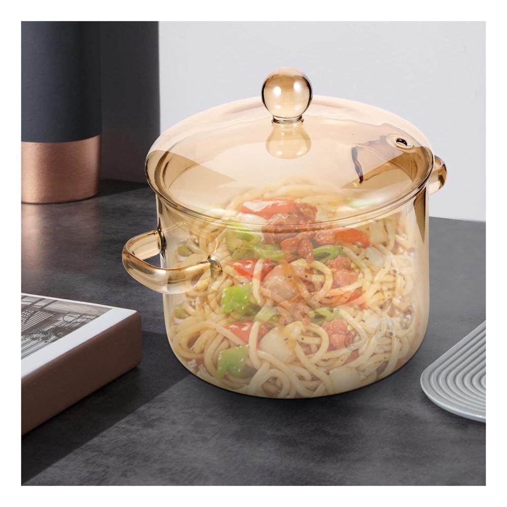 Olla con Tapa de Borosilicato 1.5L en Marron Transparente para Cocina Organizada