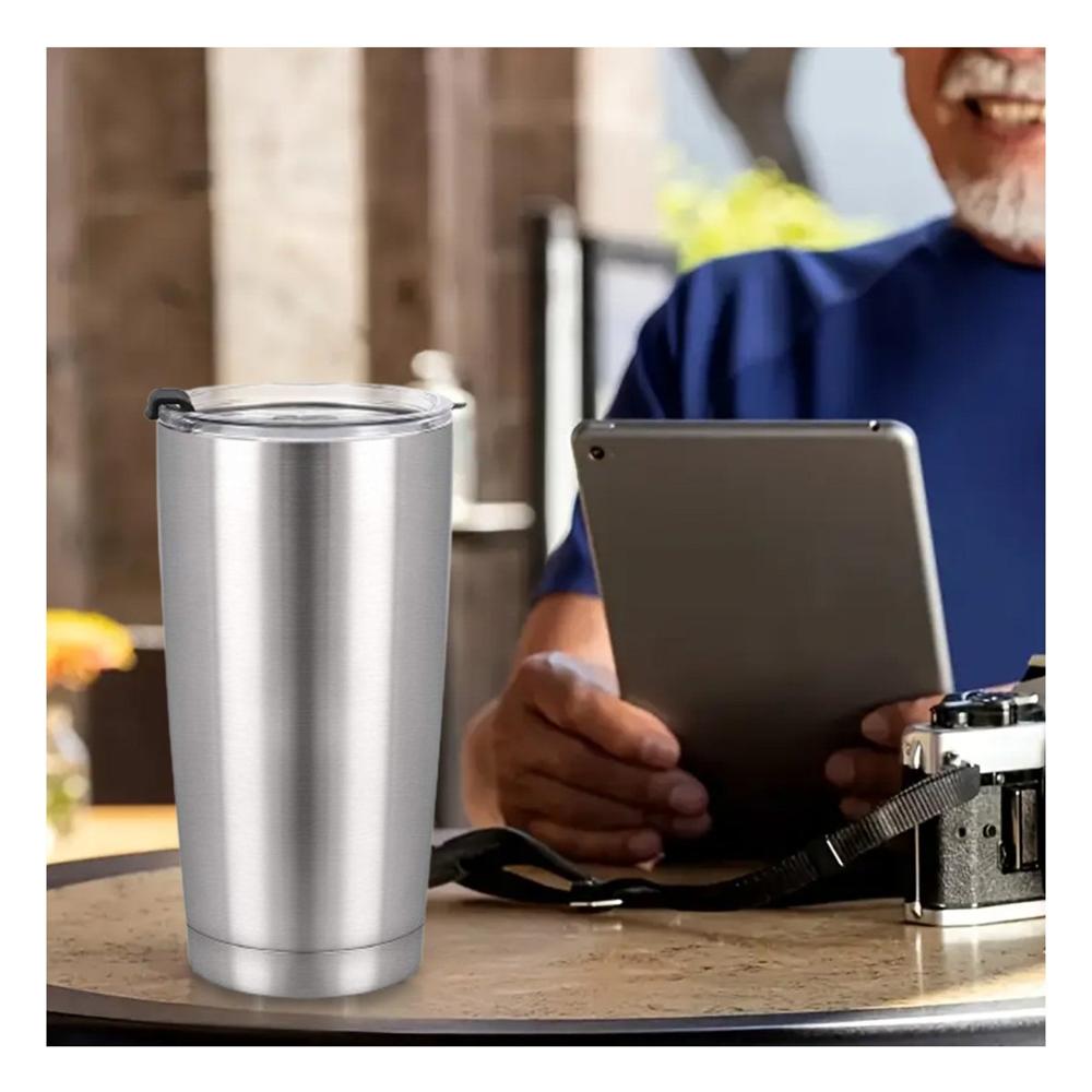 Vaso con Tapa 600ML de Acero Inoxidable Plateado para Hidratacion en Oficina y Hogar