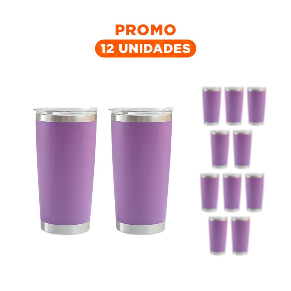 Pack12 Contenedor de Acero Inoxidable Morado 600ML con Tapa y Asa Facil