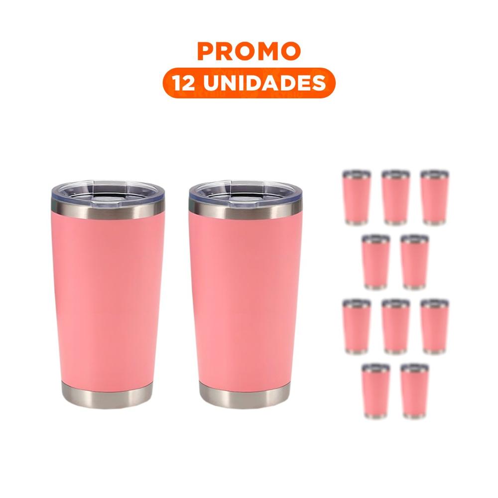 Pack12 Contenedor de Acero Inoxidable Rosado 600ML con Tapa y Asa Facil