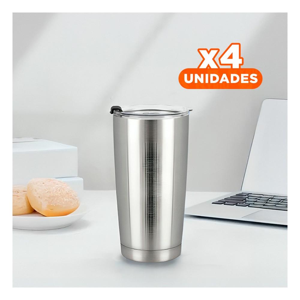Pack4 Contenedor 600ML de Acero Inoxidable Plateado con Tapa y Funcional YRegalo Sticker