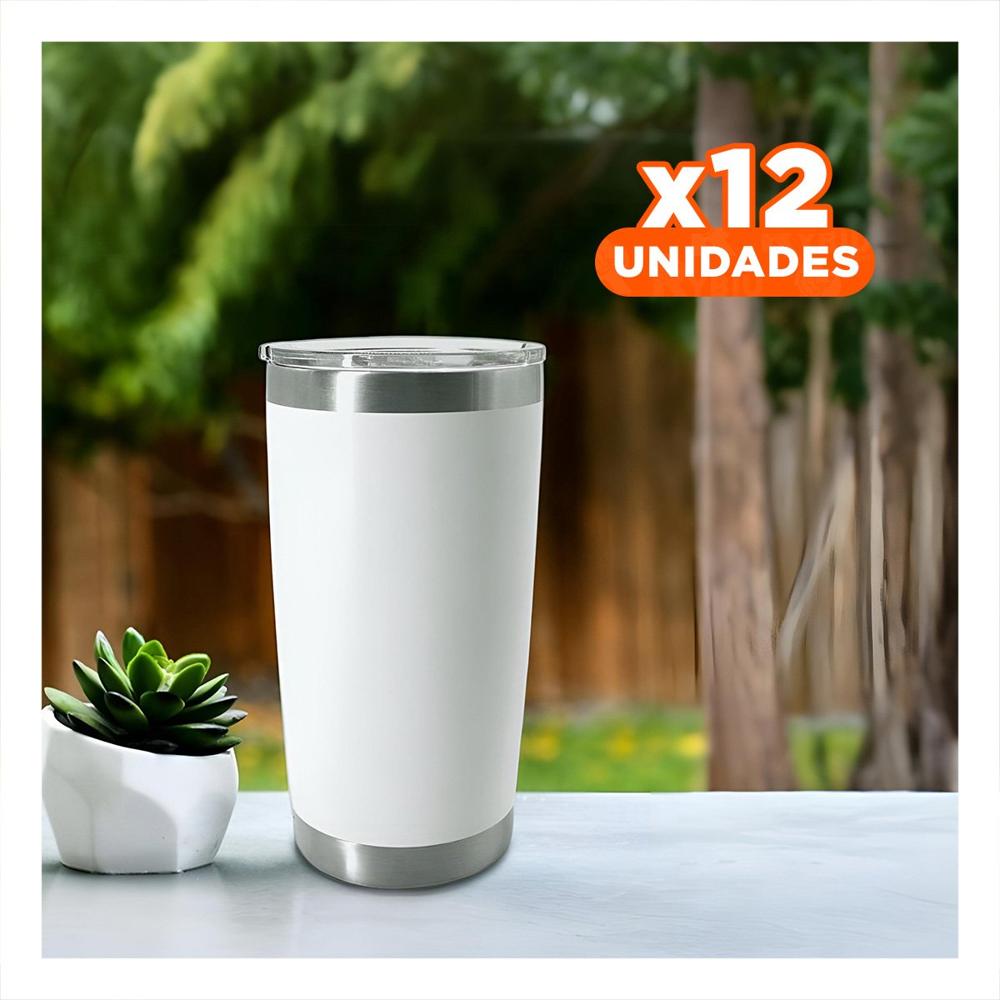 Pack12 Botella 600ML de Acero Inoxidable Blanco con Tapa y Forma Ergonomico YRegalo Sticker
