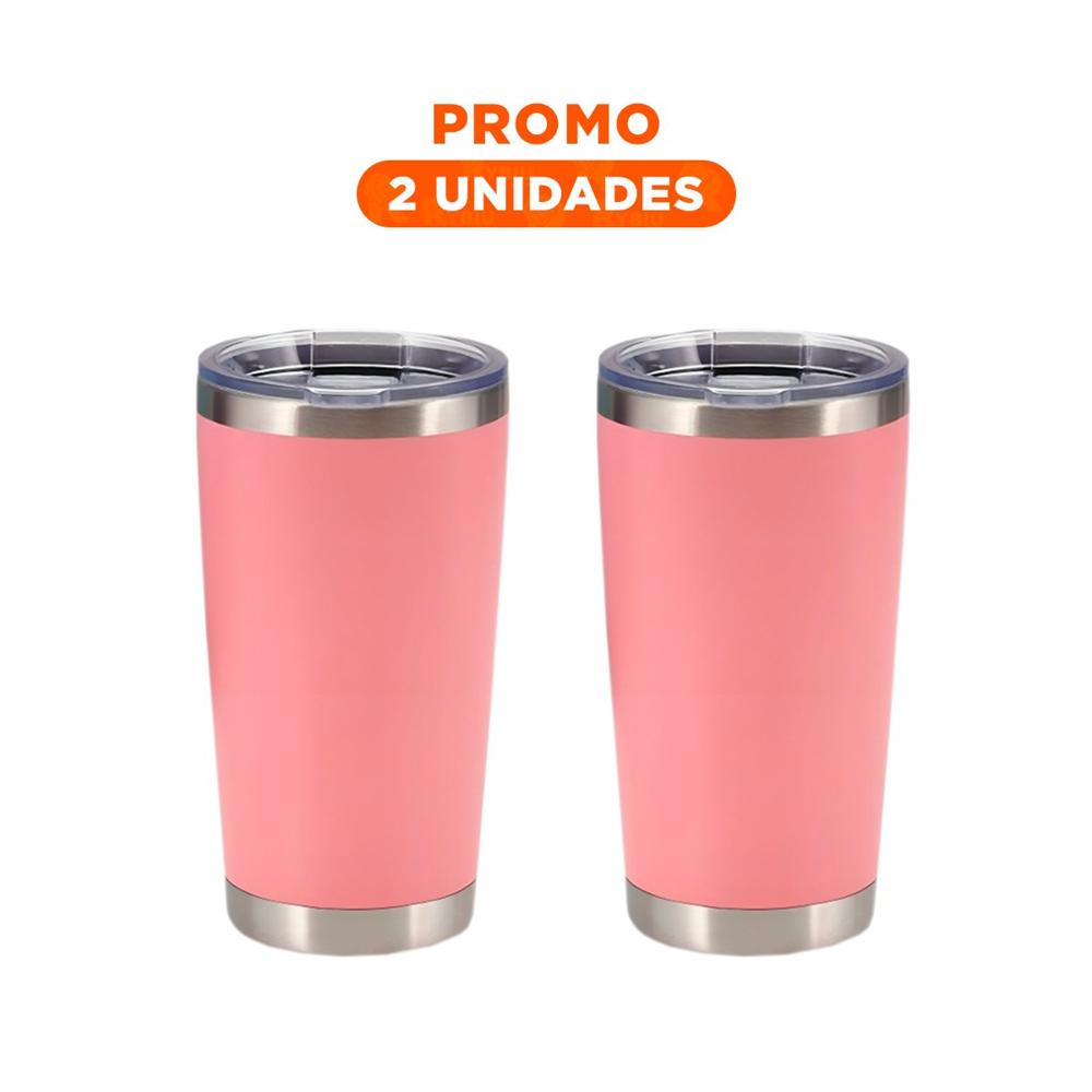 Pack2 Termo Rosado con Tapa 600ML de Acero Inoxidable para Bebidas Diarias YRegalo Sticker