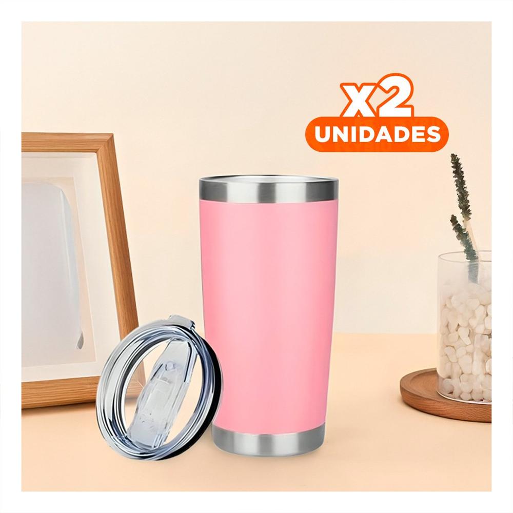 Pack2 Termo 600ML de Acero Inoxidable Rosado con Tapa y Uso Diario Seguro YPapel Regalo