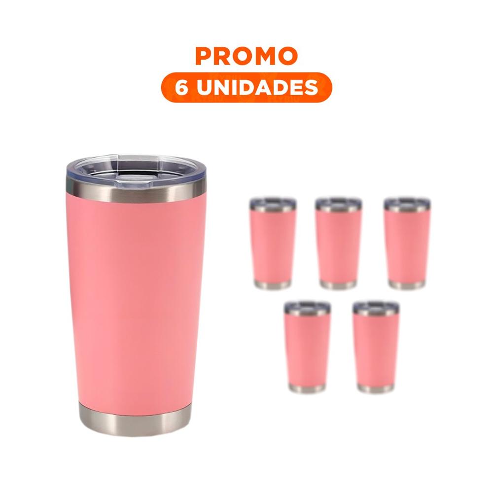 Pack6 Contenedor Rosado 600ML con Tapa Hermetica de Acero Inoxidable YRegalo Sticker