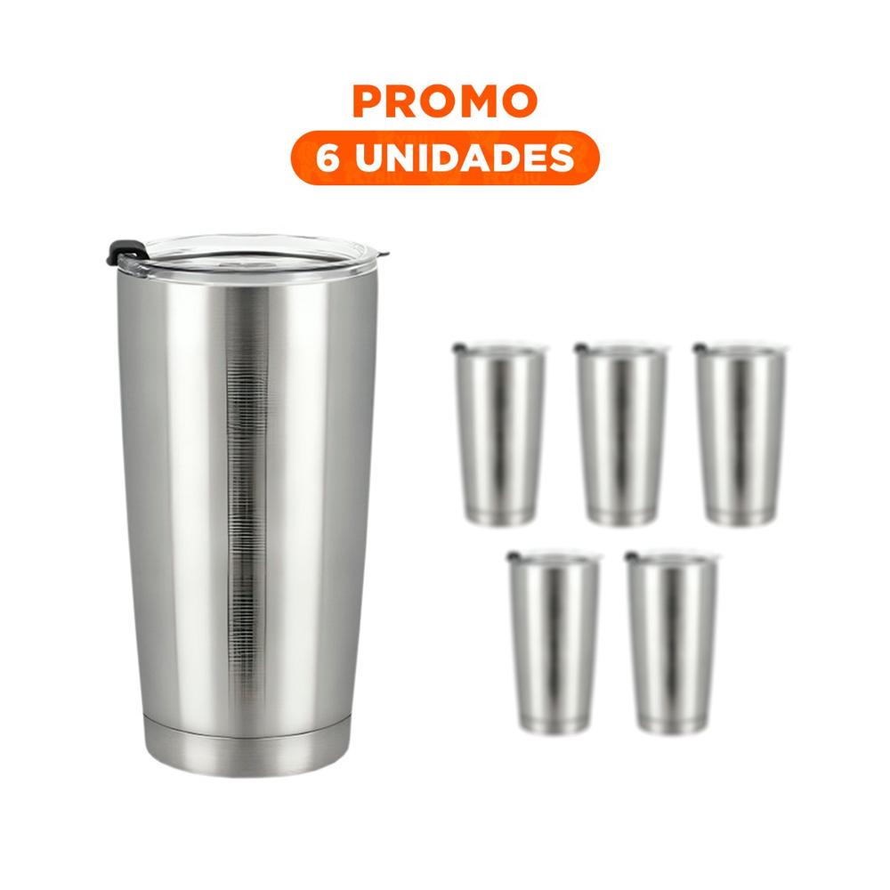 Pack6 Contenedor Plateado 600ML con Tapa Hermetica de Acero Inoxidable YRegalo Sticker