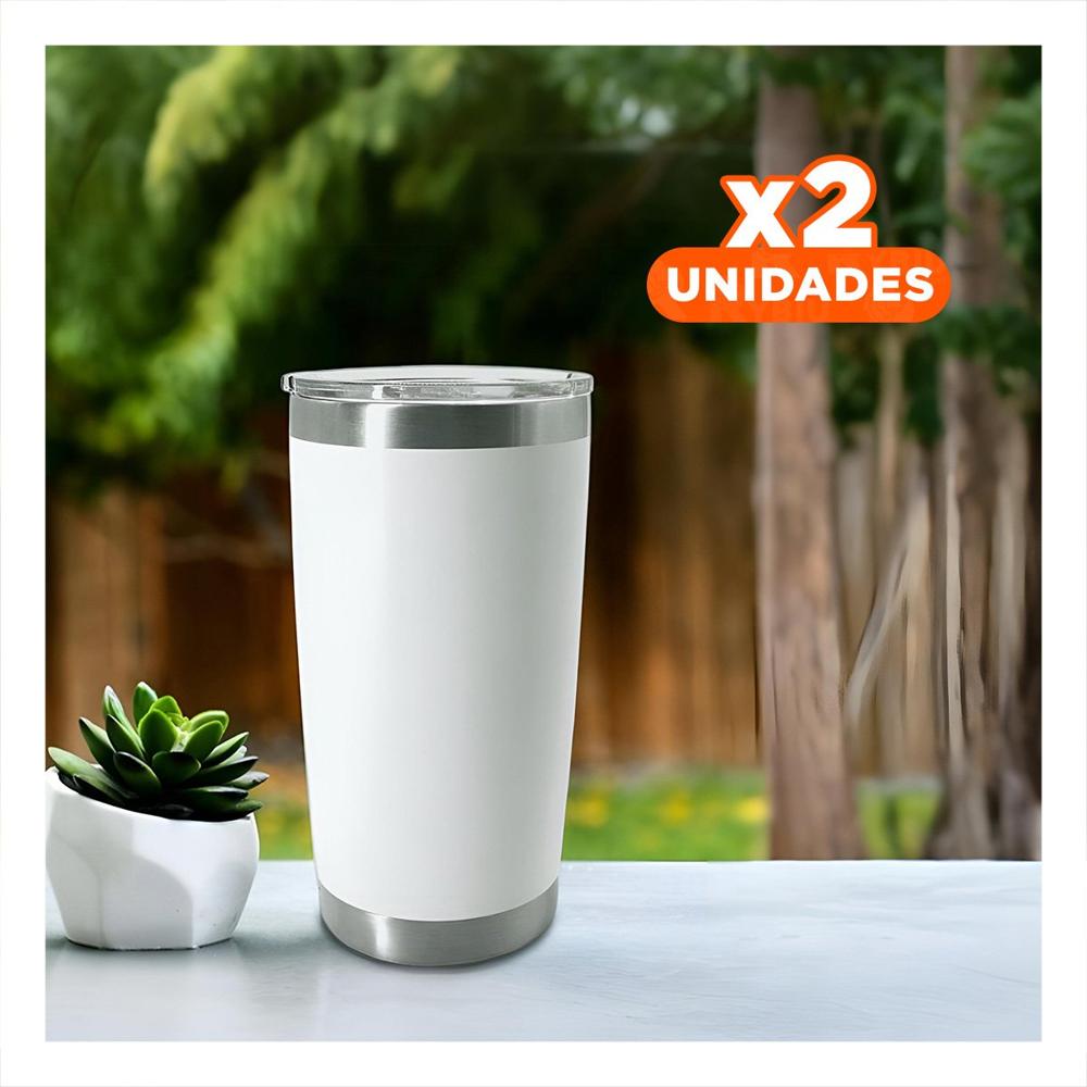 Pack2 Termo 600ML de Acero Inoxidable Blanco con Tapa y Uso Diario Seguro YPapel Regalo