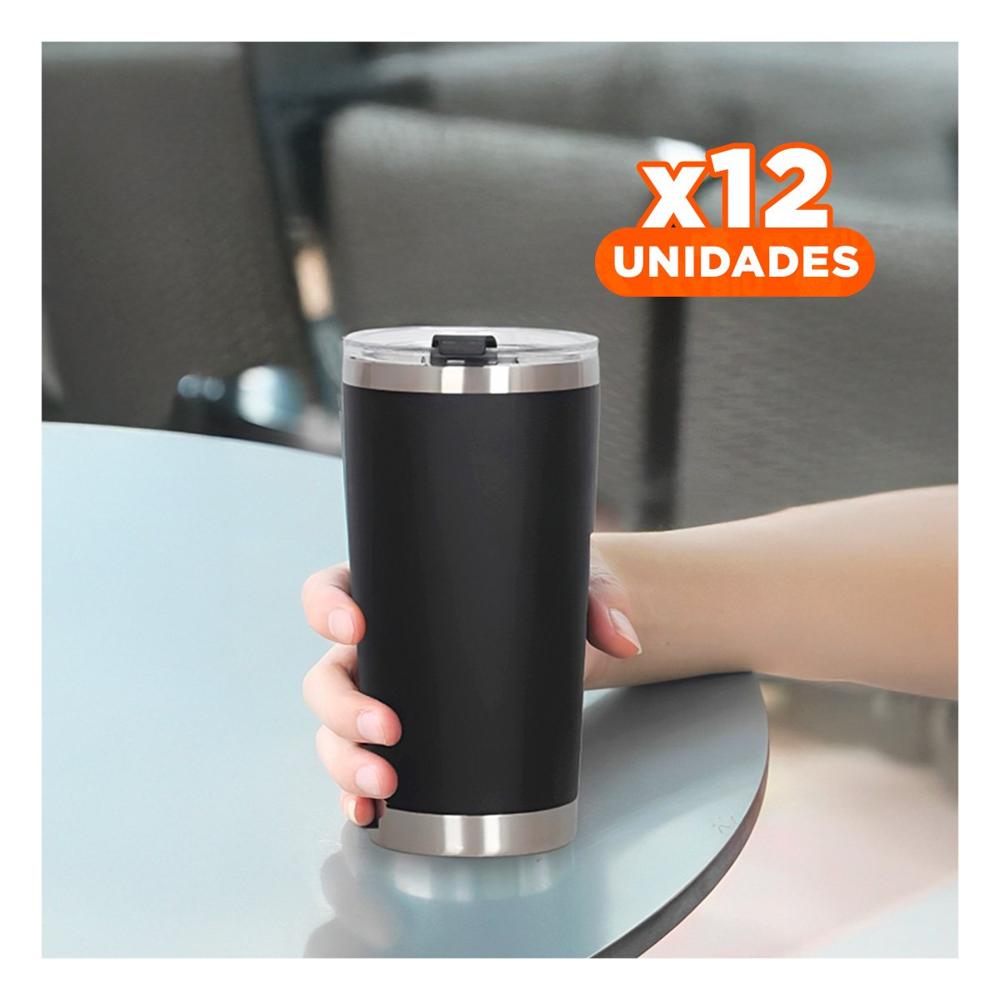 Pack12 Botella Negra 600ML con Tapa de Acero Inoxidable para Llevar Bebidas YPapel Regalo