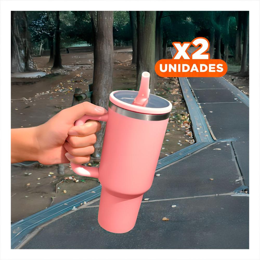 Pack2 Set Termo en Color Rosado de ABS y Acero con Asa y Pico 1200ML YPapel Regalo