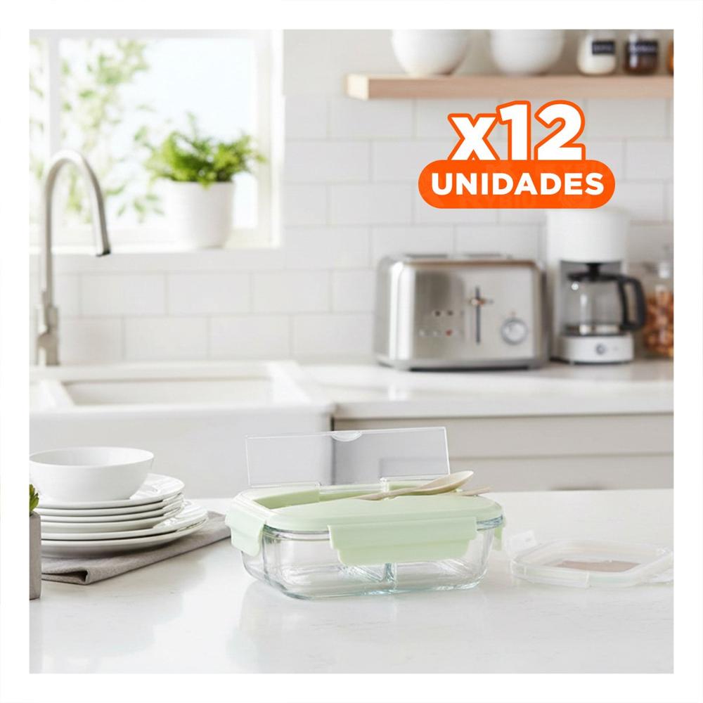 Pack12 Almacenador de Vidrio con Cubiertos y Tapa Verde para Cocina Moderna YPapel Regalo
