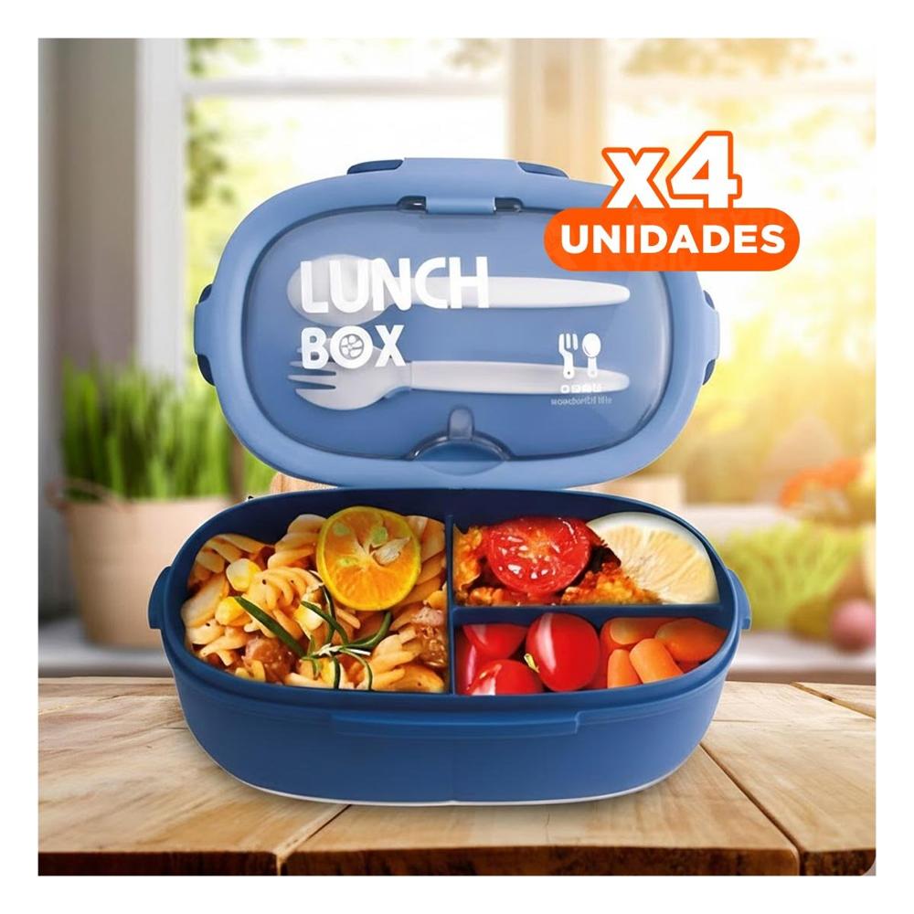 Pack4 Recipiente 850ml con Cubiertos Azul para Mantener Comida Fresca en Hogar YRegalo Sticker