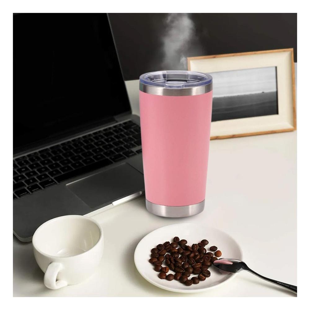 Vaso con Tapa 600ML de Acero Inoxidable Rosado para Hidratacion en Oficina y Hogar