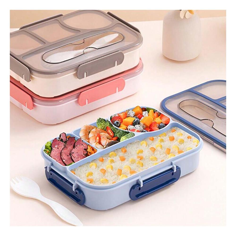Caja Rectangular 4 Espacios con Tenedor 1100ml Azul Moderno Compacto YPapel Regalo