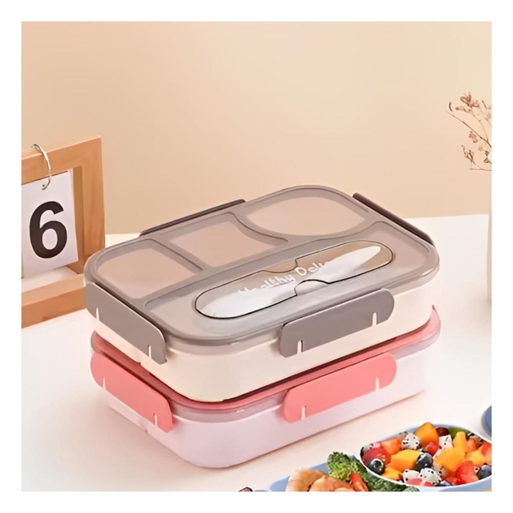 Caja Rectangular 4 Espacios con Tenedor 1100ml Marron Moderno Compacto YPapel Regalo