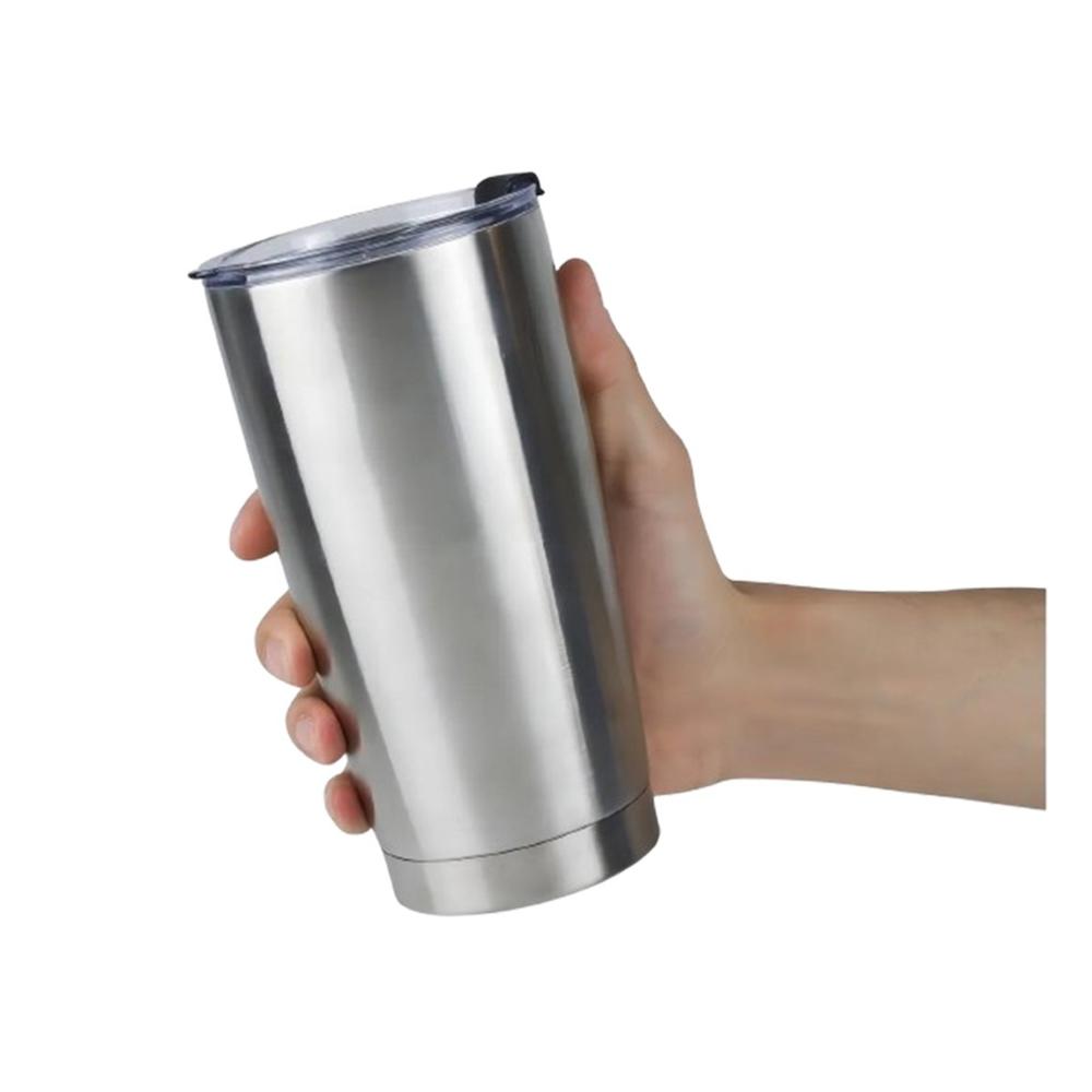 Vaso Plateado de Acero Inoxidable 600ML con Tapa Practica y Asa Comoda YRegalo Sticker