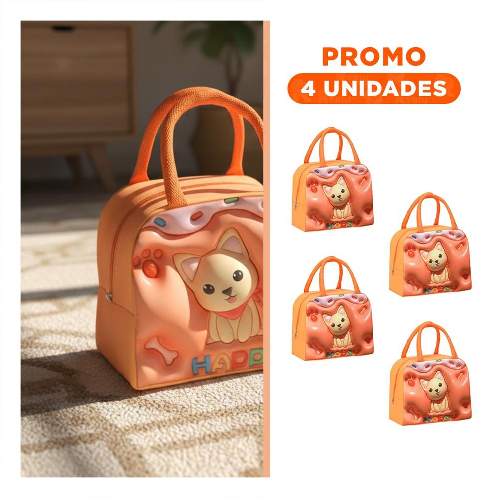 Pack4 Bolso Practico para Snacks con Imagen Kawaii Perro Naranja