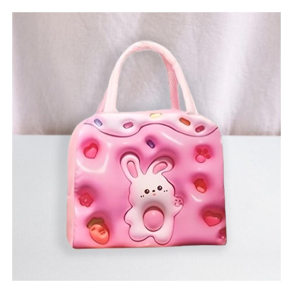 Bolsa Termica de Mano con Figura Conejo Dulce Rosado Y notas