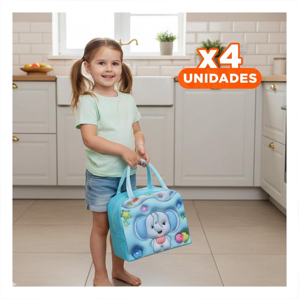 Pack4 Fiambrera Termica Kawaii Elefante para Snacks Diarios Celeste Y Regalo Sticker