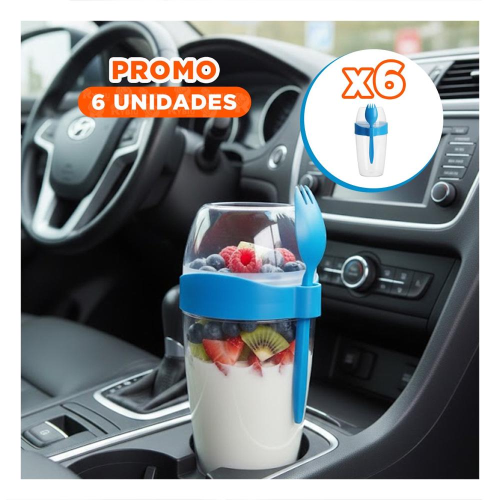 Pack6 Recipiente para Yogurt 2 en 1 con Cubierto Grande Azul para Organizar YPapel Regalo