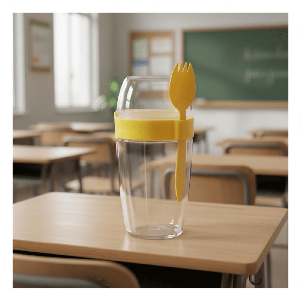 Yogurtera Portatil 2 en 1 con Cubierto Grande Amarillo para Desayuno Fuera de Casa Y notas