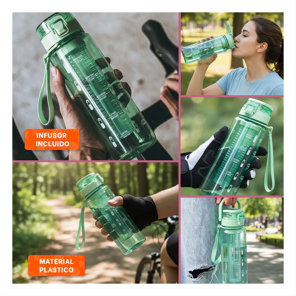 Contenedor de Agua con Filtro 1000ml Verde Transparente perfecto para Deporte YLigas Regalo