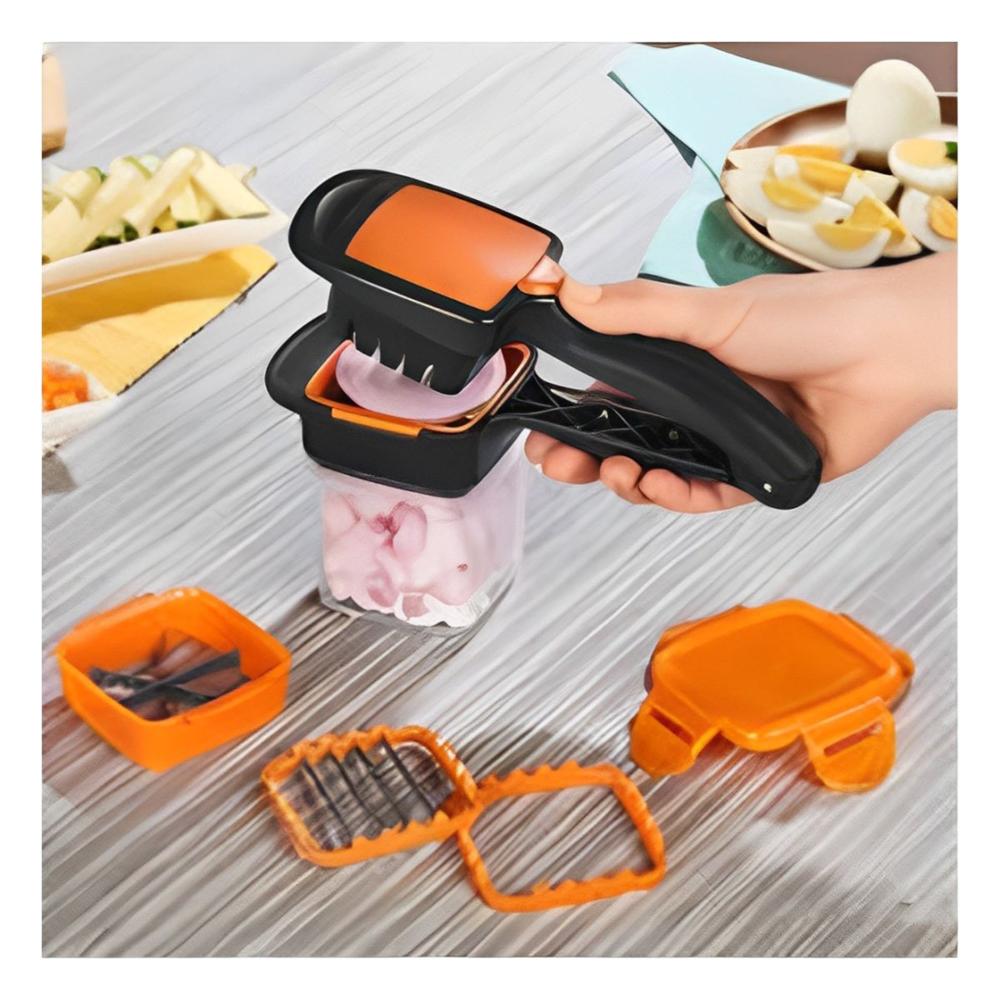 Picador Multifuncional de Frutas y Verduras Negro y Naranja para Cocina Facil