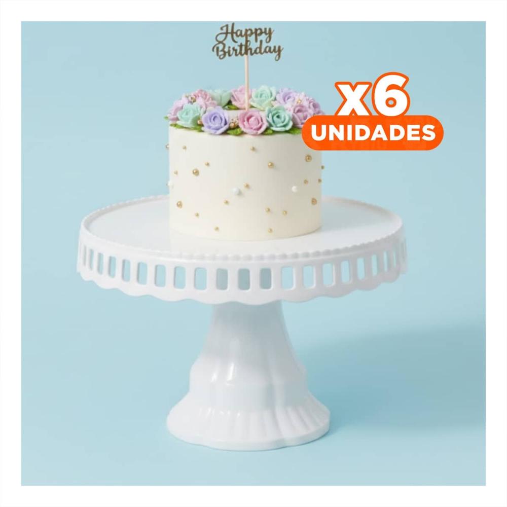 Pack6 Soporte Redondo Porta Pastel Blanco 32 cm para Cumpleanos Y Papel Regalo