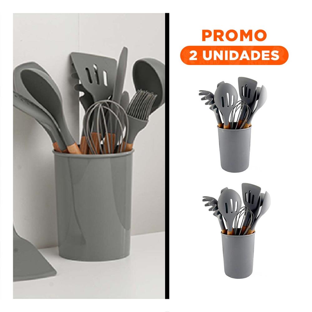 Pack2 Conjunto Domestico 12 Piezas Fabricado en Silicona Color Gris para Hogar YRegalo Sticker