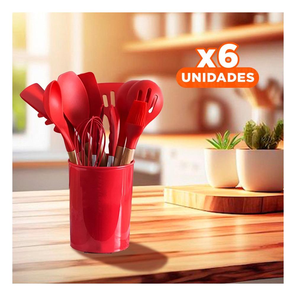 Pack6 Kit 12 Piezas de Utensilios en Silicona Color Rojo para Cocina Funcional YPapel Regalo