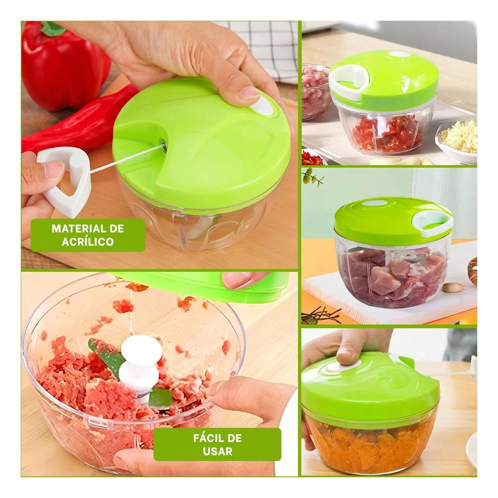 Picatodo Compacto de Acrilico Transparente con Pita Manual y Tapa Verde YLigas Regalo