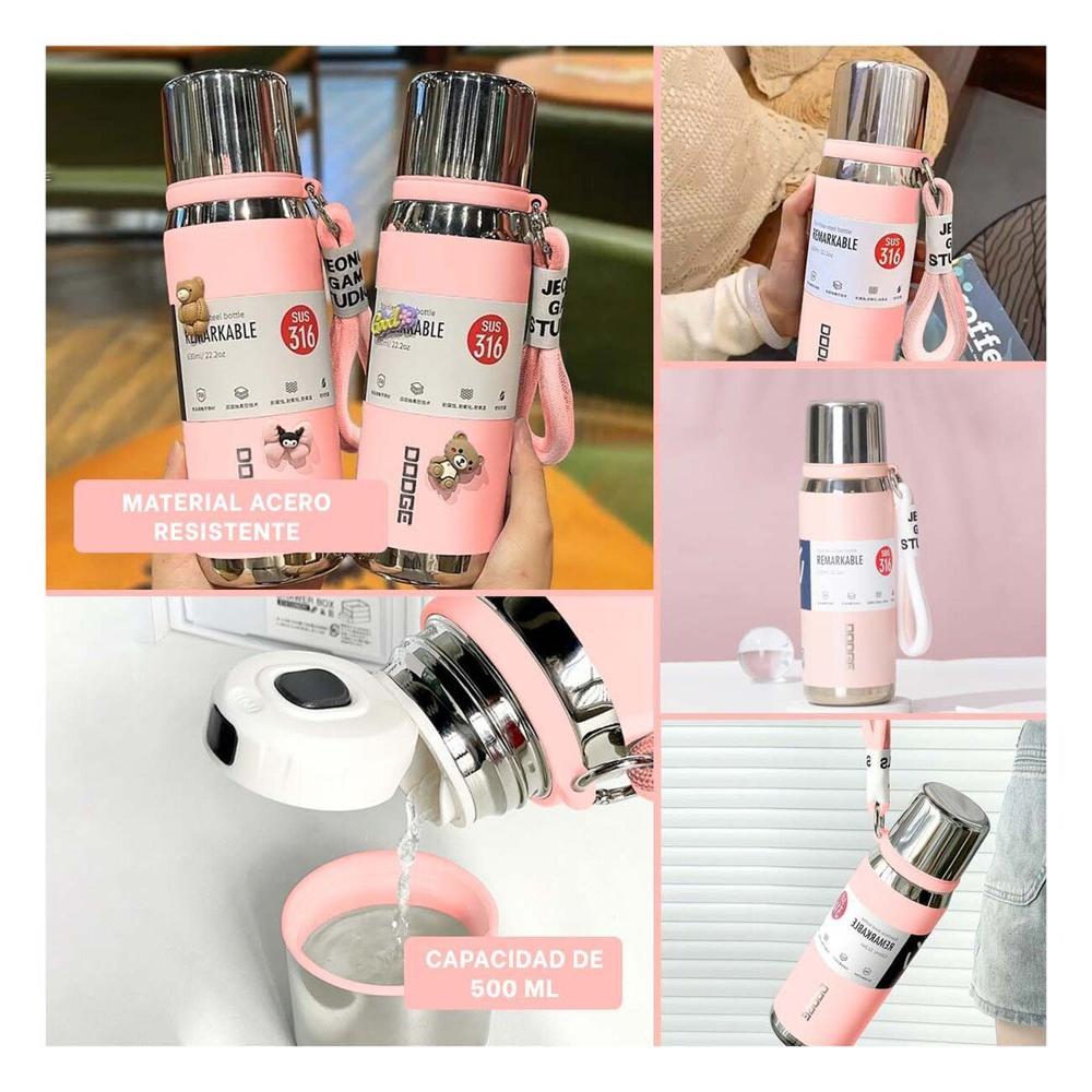 Termo Rosado 500ml con Tapa Segura para Café Té y Bebidas Frías YLigas Regalo