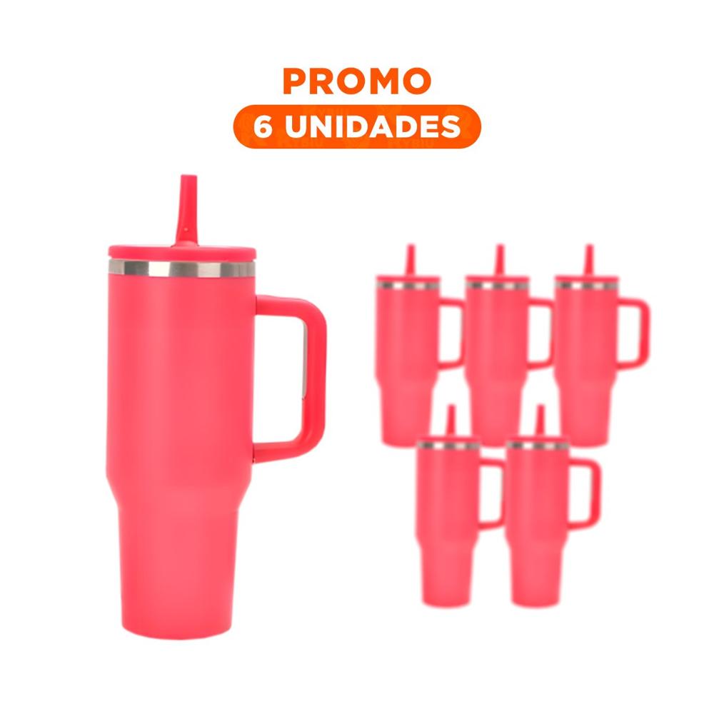 Pack6 Botella en Color Fucsia 1200ML con Asa Amplia y Pico ABS y Acero YRegalo Sticker
