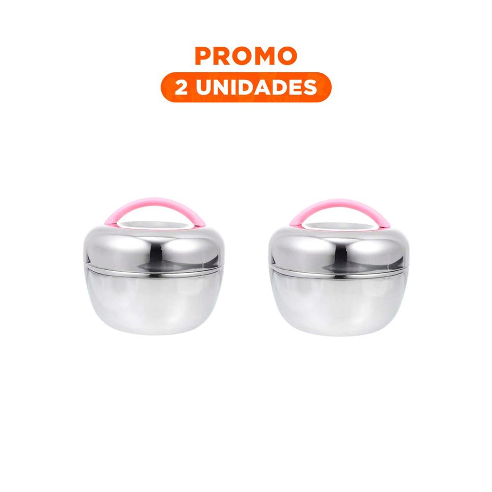Pack2 Envase Termo Rosa y Plateado 1L Circular Moderno y Elegante para Comidas YRegalo Sticker