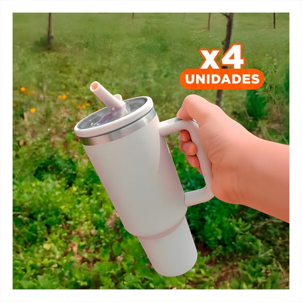 Pack4 Taza 1200ML en Color Crema con Asa Comoda y Pico ABS y Acero YRegalo Sticker