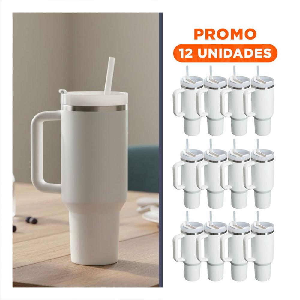 Pack12 Cantimplora Insulada con Asa y Pico 1200ML Blanco