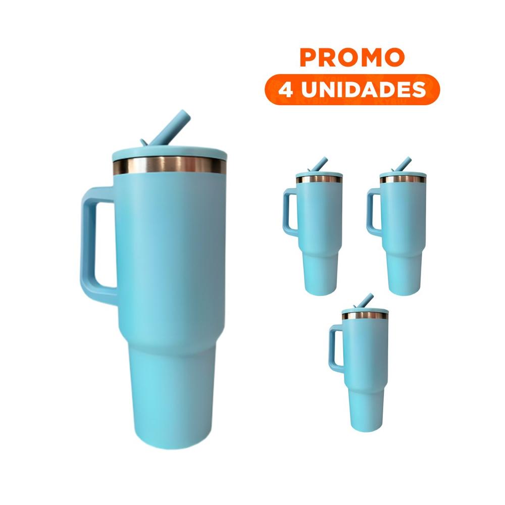 Pack4 Taza en Color Celeste 1200ML con Asa Amplia y Pico Funcional ABS y Acero