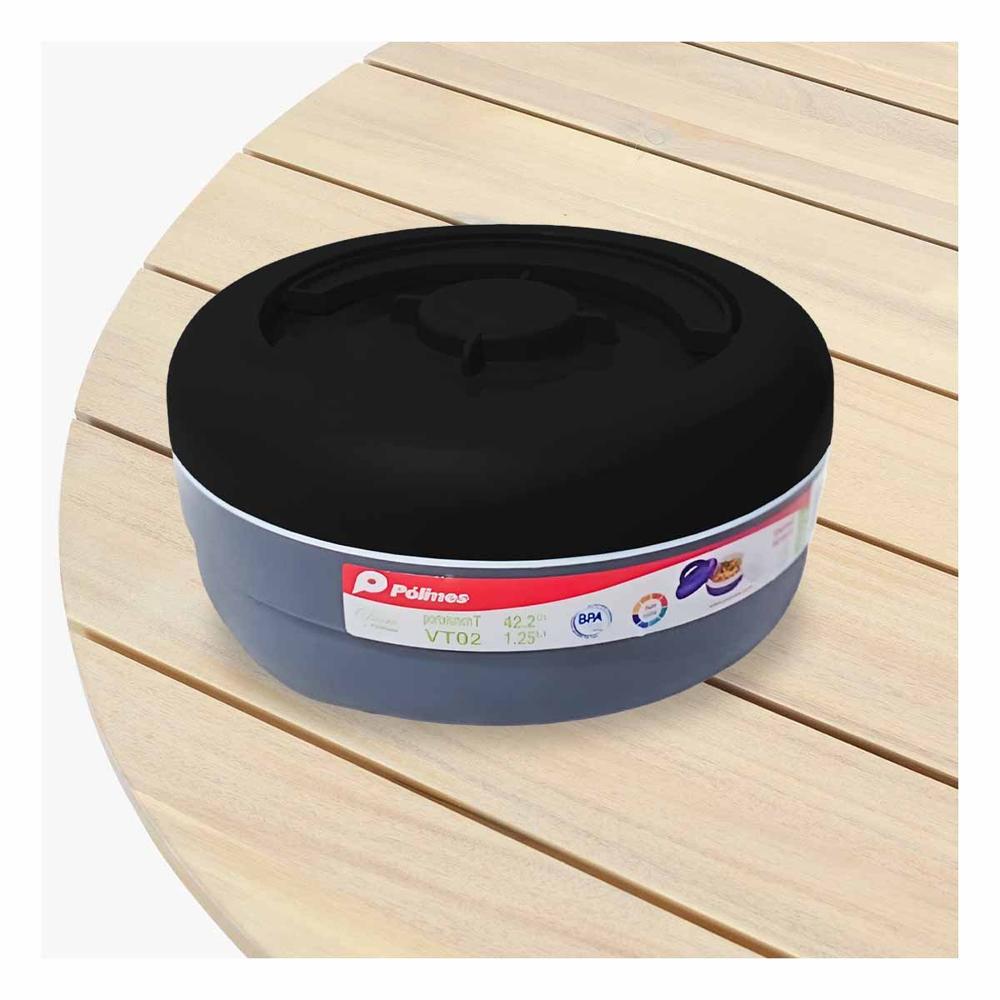 Recipiente Termico Circular 1.25L Negro y Plomo Practico para Llevar YPapel Regalo