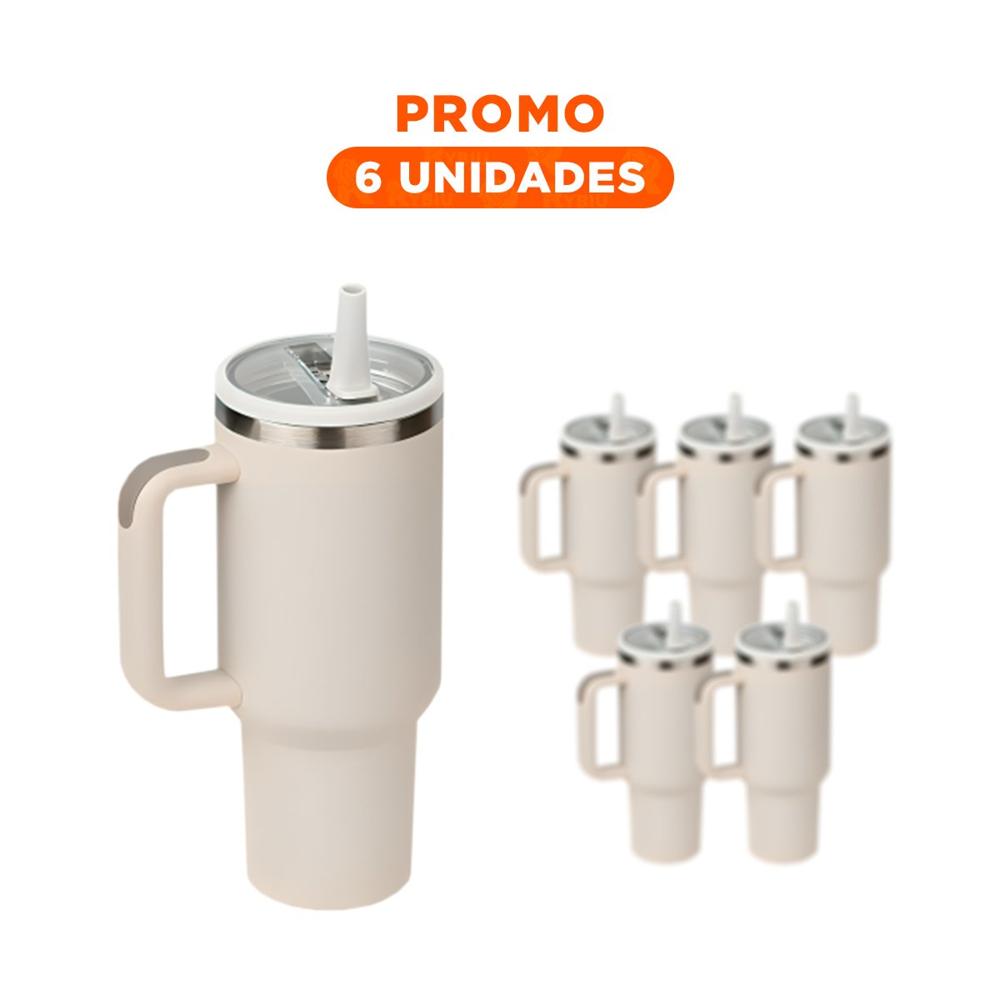 Pack6 Botella en Color Crema 1200ML con Asa Amplia y Pico ABS y Acero YRegalo Sticker