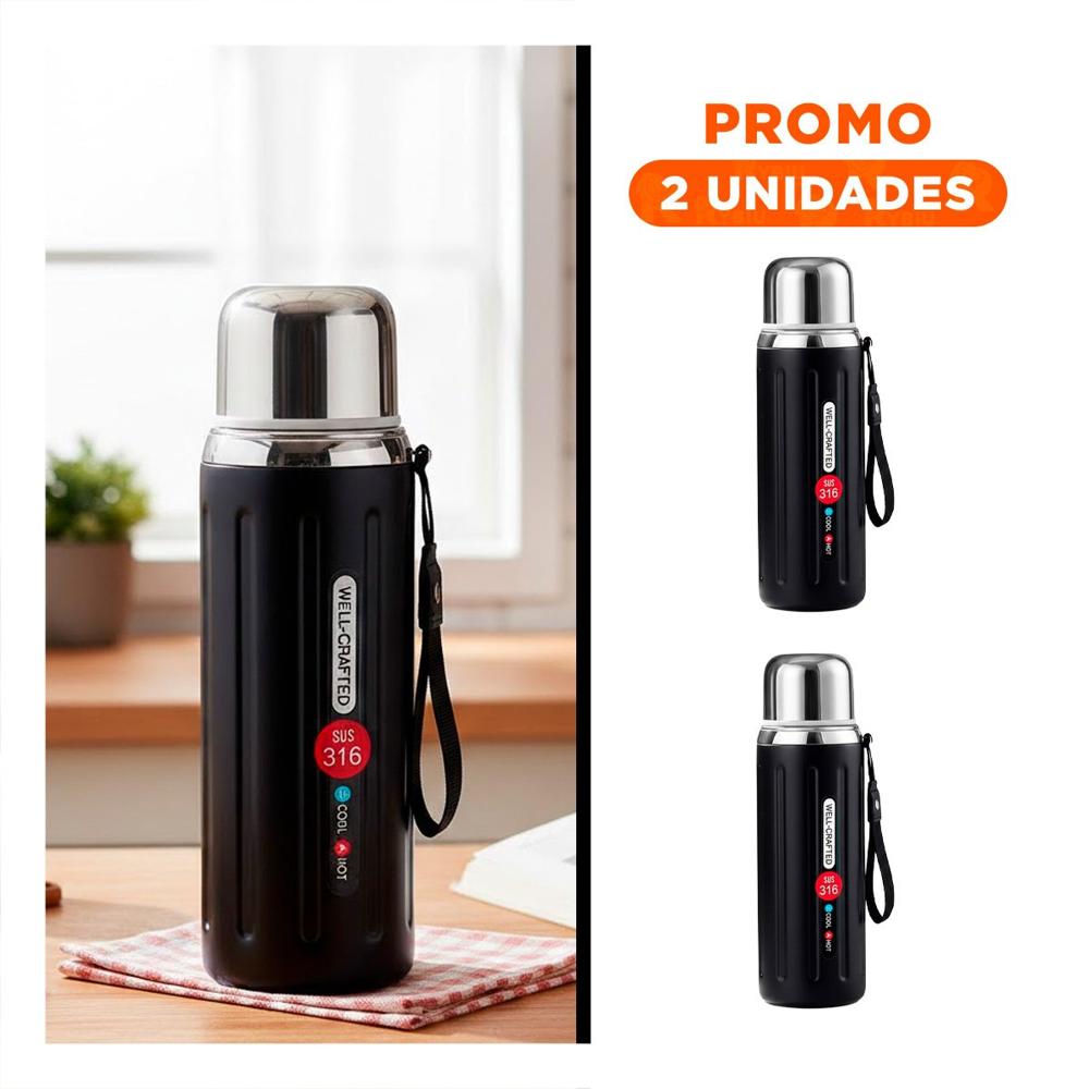 Pack2 Envase 800ml Negro Resistente y Duradero para Llevar Bebidas YRegalo Sticker