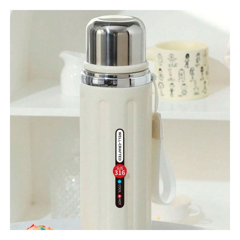 Termo 800ml Blanco Ligero y Comodo para Llevar Bebidas Calientes y Frias Y notas