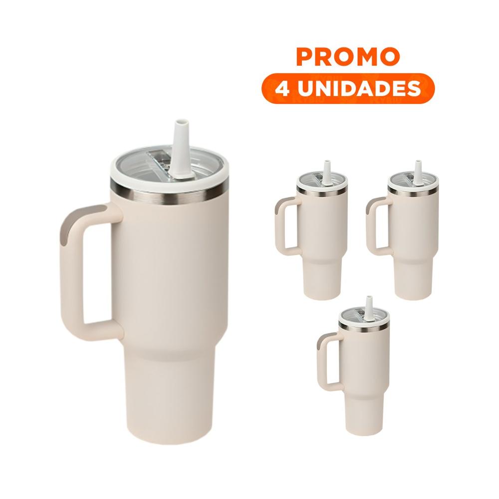 Pack4 Taza en Color Crema 1200ML con Asa Amplia y Pico Funcional ABS y Acero