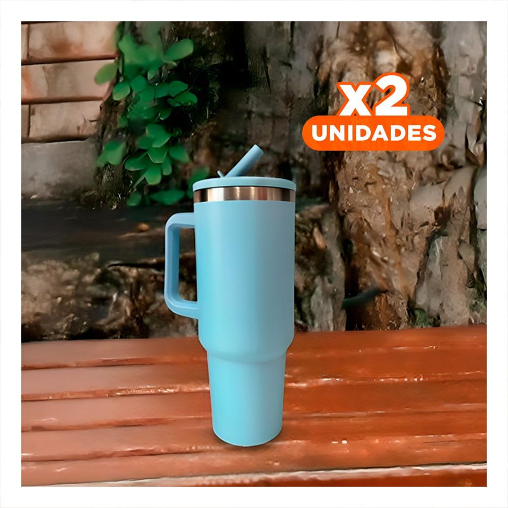 Pack2 Set Termo en Color Celeste de ABS y Acero con Asa y Pico 1200ML YPapel Regalo